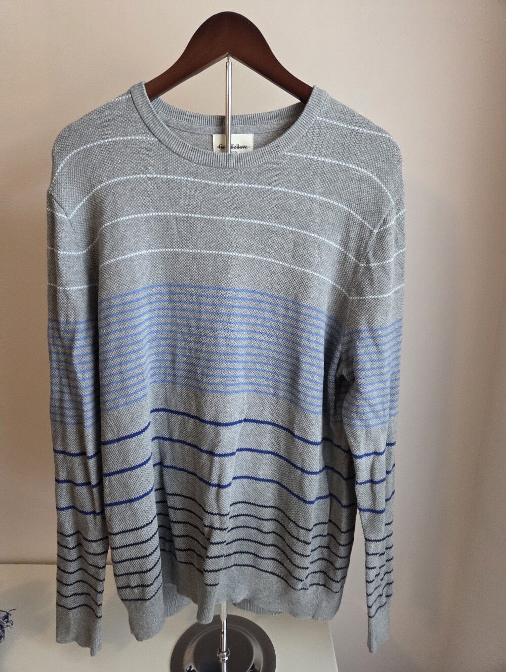 Goodfellow & Co Gray Crewneck Sweater with Blue Stripes